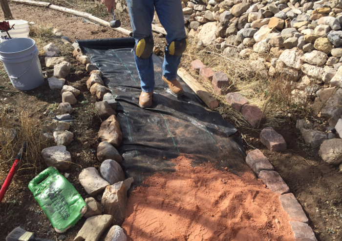 before leveling and tamping the first section of the path